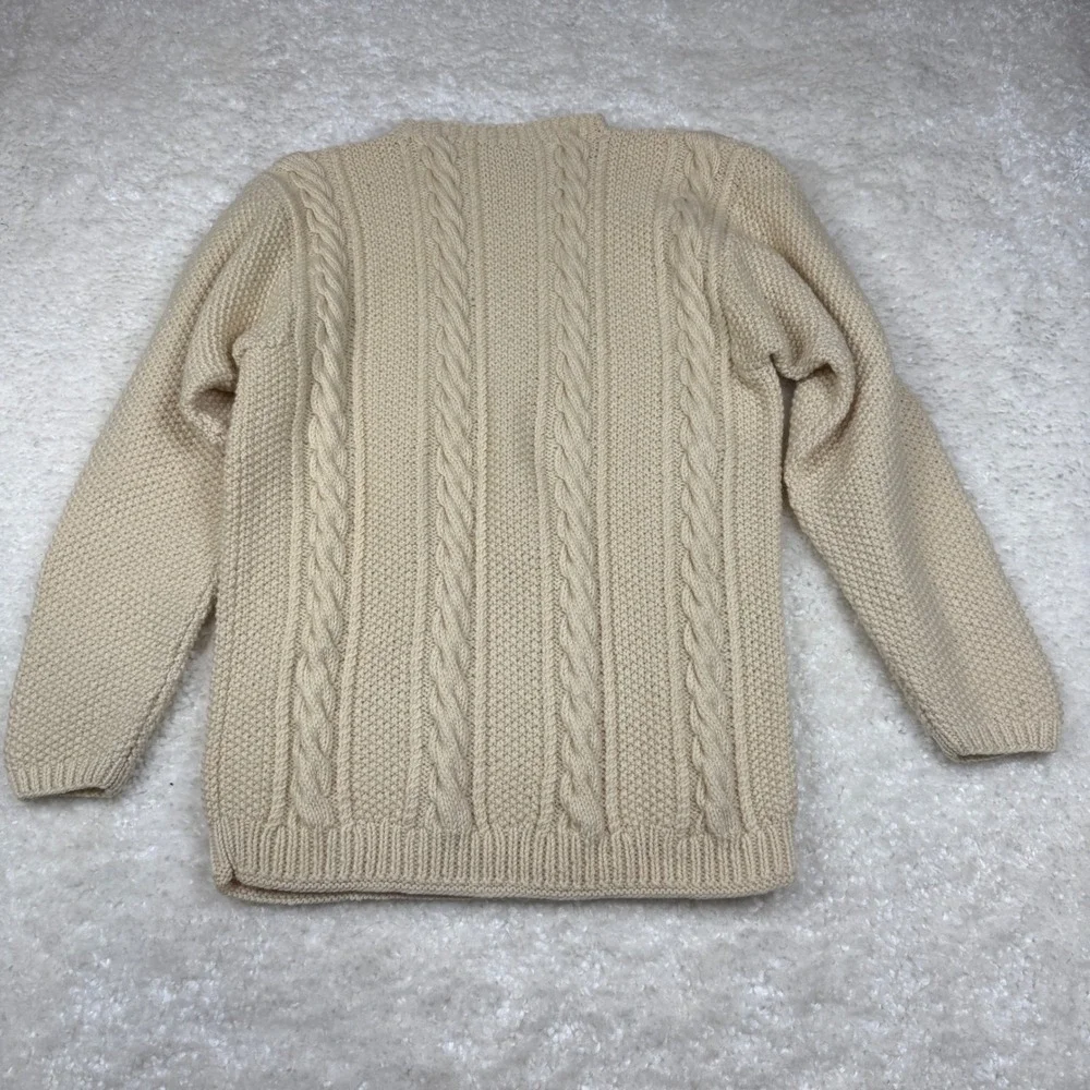 Ellen Tracy Sweater Women M Cream 100% Wool Cable Knit Hand Knit Vtg Fiherman